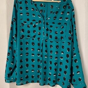 Reitmans Blue Long Sleeve Boxy Blouse with Notched Collar